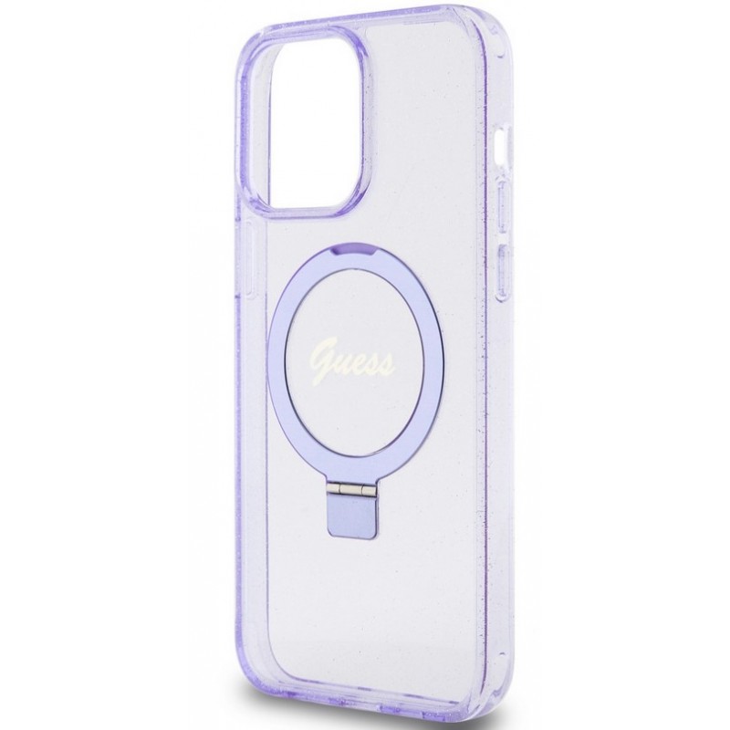Θήκη Guess  IML Ring Stand Glitter MagSafe Apple iPhone 15 Pro Max (6.7") Purple