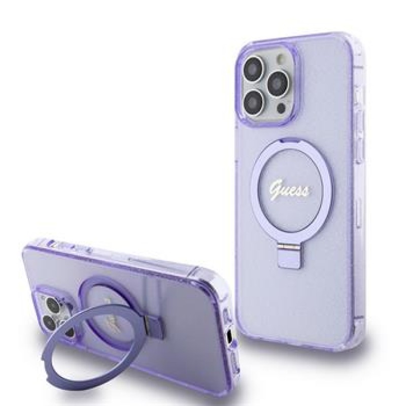 Θήκη Guess  IML Ring Stand Glitter MagSafe Apple iPhone 15 Pro Max (6.7") Purple