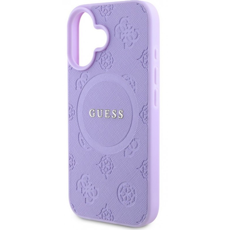 Θήκη Guess Saffiano Peony Stamp MagSafe Case Apple iPhone 16 (6.1") Purple