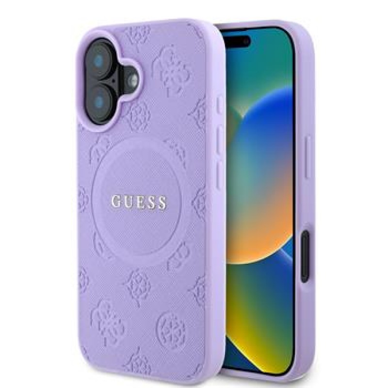 Θήκη Guess Saffiano Peony Stamp MagSafe Case Apple iPhone 16 (6.1") Purple