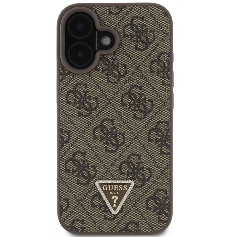 Θήκη Guess PU 4G Strass Triangle Metal Logo Case Apple iPhone 16 (6.1") Brown