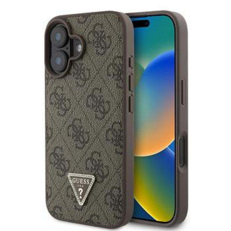Θήκη Guess PU 4G Strass Triangle Metal Logo Case Apple iPhone 16 (6.1") Brown