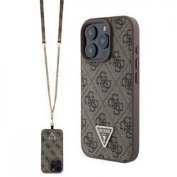 Θήκη Guess PU 4G Strass Triangle Metal Logo Case + Crossbody Strap Apple iPhone 16 Pro Max (6.9") Brown