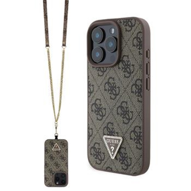 Θήκη Guess PU 4G Strass Triangle Metal Logo Case + Crossbody Strap Apple iPhone 16 Pro Max (6.9") Brown