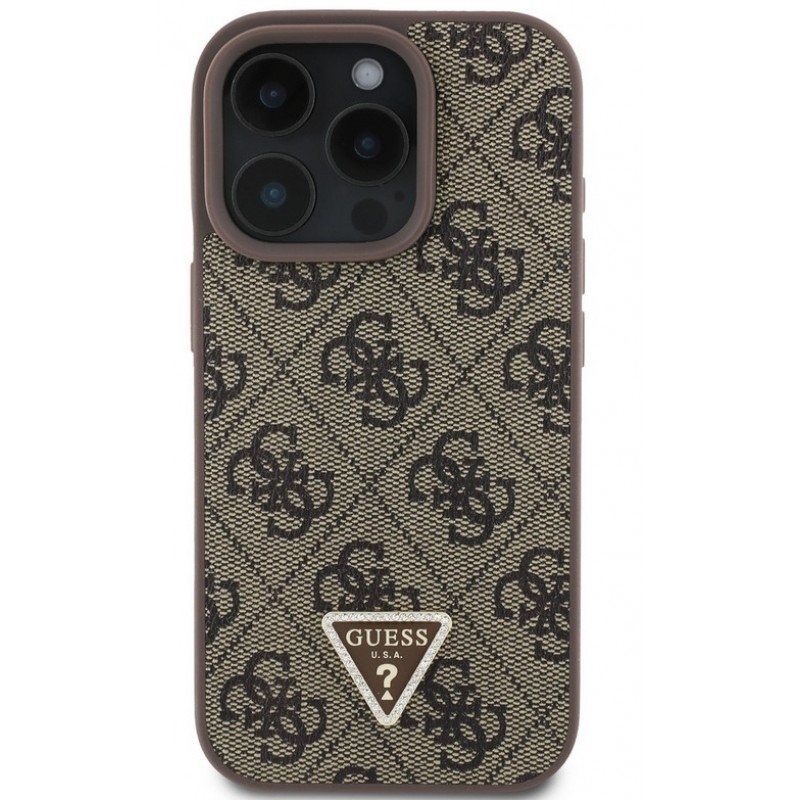 Θήκη Guess PU 4G Strass Triangle Metal Logo Case Apple iPhone 16 Prο (6.3") Brown