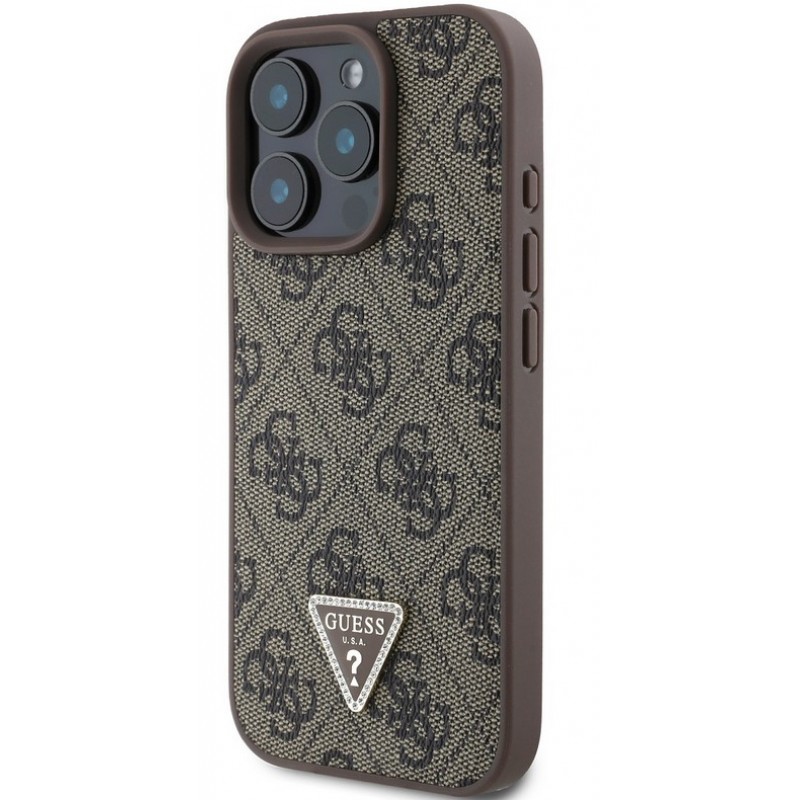 Θήκη Guess PU 4G Strass Triangle Metal Logo Case Apple iPhone 16 Prο (6.3") Brown