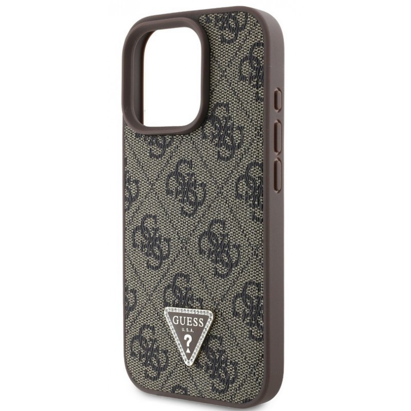 Θήκη Guess PU 4G Strass Triangle Metal Logo Case Apple iPhone 16 Prο (6.3") Brown
