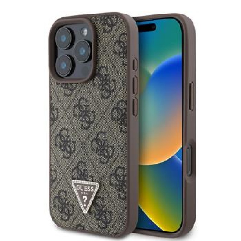 Θήκη Guess PU 4G Strass Triangle Metal Logo Case Apple iPhone 16 Prο (6.3") Brown