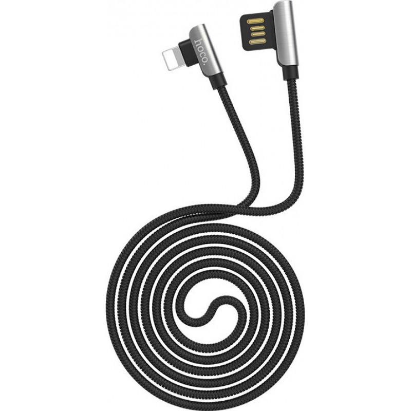 Καλώδιο Φόρτισης Hoco U42 90° Angle Excuisite Steel USB toLightning  1.2m Black