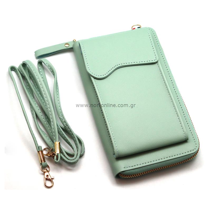 Τσάντα Crossbody Leather Wallet Universal Phone Bag Mint