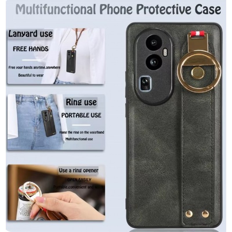 Θήκη PC & TPU Leather Wrist Strap with Bottle Opener Cover Oppo Reno12 F / Reno12 FS Dark Green