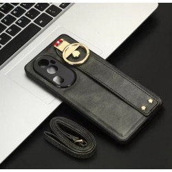 Θήκη PC & TPU Leather Wrist Strap with Bottle Opener Cover Oppo Reno12 F / Reno12 FS Dark Green