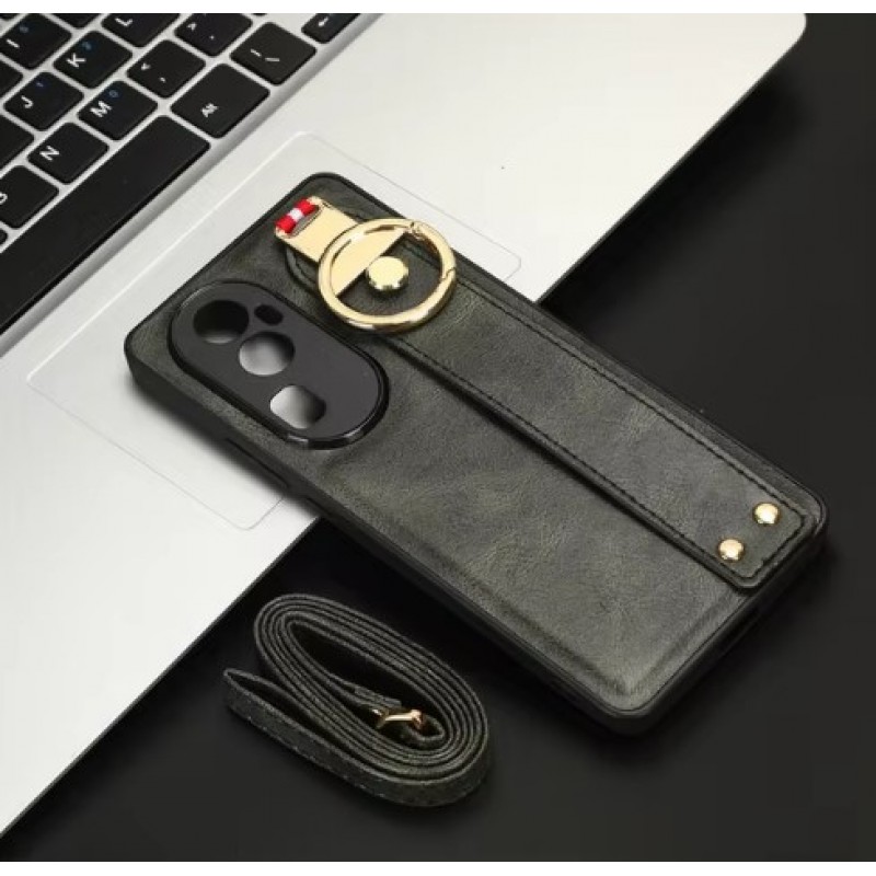 Θήκη PC & TPU Leather Wrist Strap with Bottle Opener Cover Oppo Reno12 F / Reno12 FS Dark Green