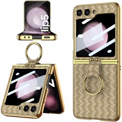 Θήκη Electroplated Weaving with Ring Samsung Galaxy Z Flip5 5G SM-F731 Champagne Gold Θήκη Electroplated Weaving with Ring Samsung Galaxy Z Flip5 5G SM-F731 Champagne Gold