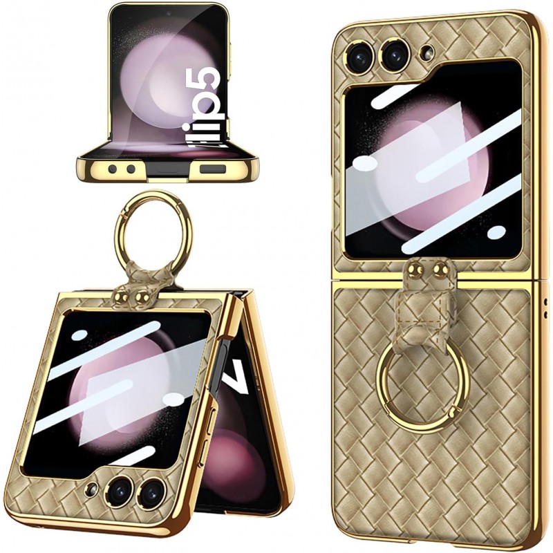 Θήκη Electroplated Weaving with Ring Samsung Galaxy Z Flip5 5G SM-F731 Champagne Gold Θήκη Electroplated Weaving with Ring Samsung Galaxy Z Flip5 5G SM-F731 Champagne Gold