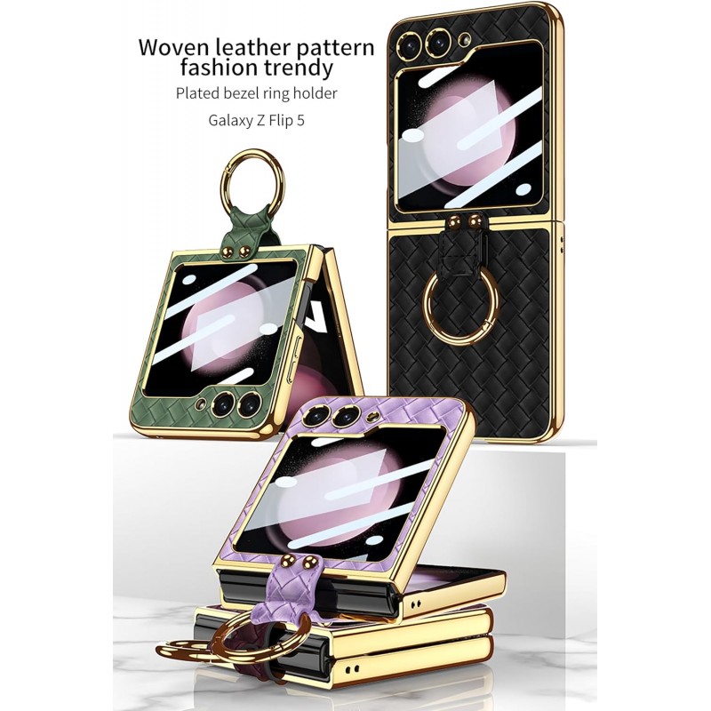 Θήκη Electroplated Weaving with Ring Samsung Galaxy Z Flip5 5G SM-F731 Champagne Gold Θήκη Electroplated Weaving with Ring Samsung Galaxy Z Flip5 5G SM-F731 Champagne Gold