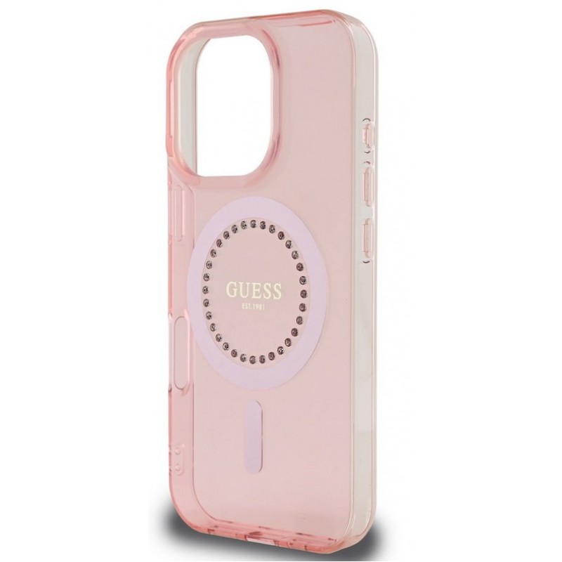 Θήκη Guess IML Rhinestones Ring MagSafe Case Apple iPhone 16 Pro Max (6.9") Pink