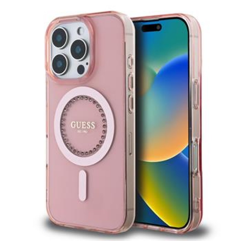 Θήκη Guess IML Rhinestones Ring MagSafe Case Apple iPhone 16 Pro Max (6.9") Pink