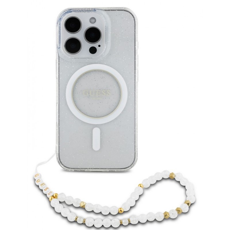 Θήκη Guess IML Glitter Beads Strap MagSafe Case Apple iPhone 16 Pro Max (6.9") Transparent