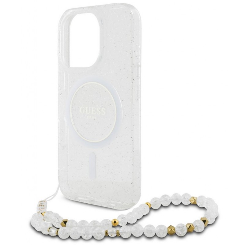 Θήκη Guess IML Glitter Beads Strap MagSafe Case Apple iPhone 16 Pro Max (6.9") Transparent