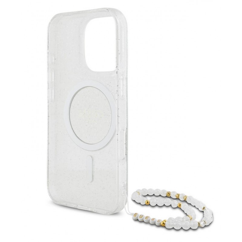 Θήκη Guess IML Glitter Beads Strap MagSafe Case Apple iPhone 16 Pro Max (6.9") Transparent