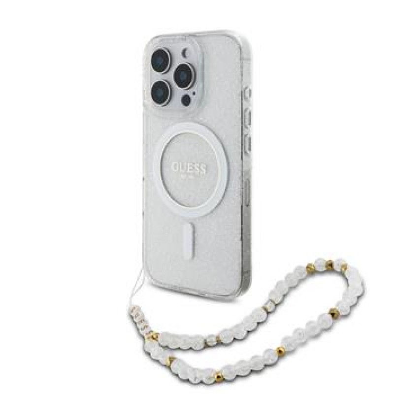 Θήκη Guess IML Glitter Beads Strap MagSafe Case Apple iPhone 16 Pro Max (6.9") Transparent