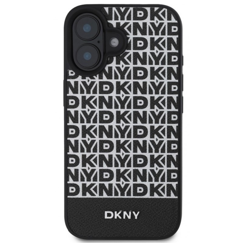 Θήκη DKNY PU Leather Repeat Pattern Bottom Stripe MagSafe Case for Apple iPhone 16 Plus (6.7") Black