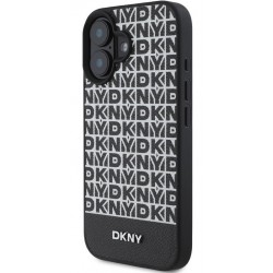 Θήκη DKNY PU Leather Repeat Pattern Bottom Stripe MagSafe Case for Apple iPhone 16 Plus (6.7") Black