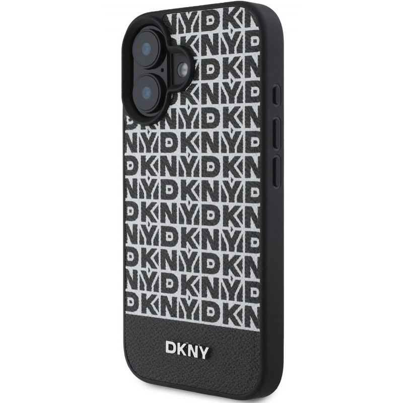 Θήκη DKNY PU Leather Repeat Pattern Bottom Stripe MagSafe Case for Apple iPhone 16 Plus (6.7") Black