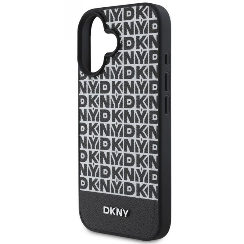 Θήκη DKNY PU Leather Repeat Pattern Bottom Stripe MagSafe Case for Apple iPhone 16 Plus (6.7") Black