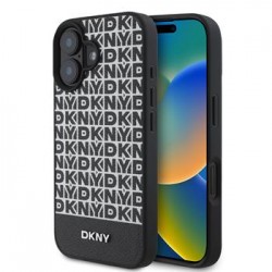 Θήκη DKNY PU Leather Repeat Pattern Bottom Stripe MagSafe Case for Apple iPhone 16 Plus (6.7") Black
