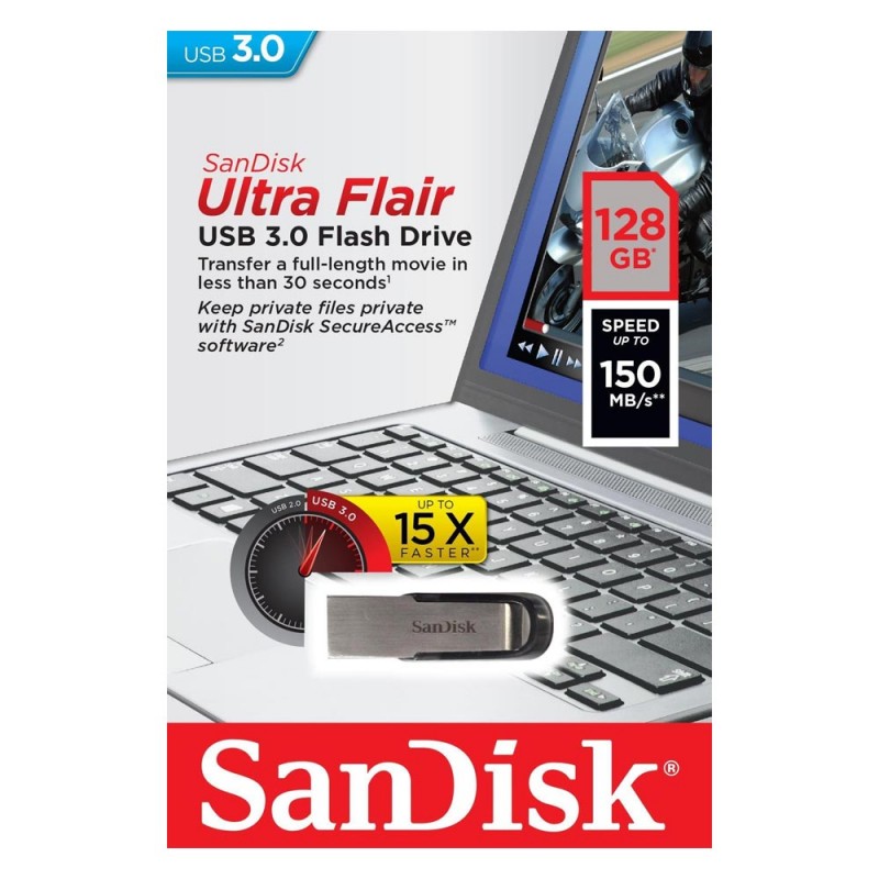 SanDisk Cruzer Ultra Flair 128GB USB 3.0 Silver (SDCZ73-128G-G46)
