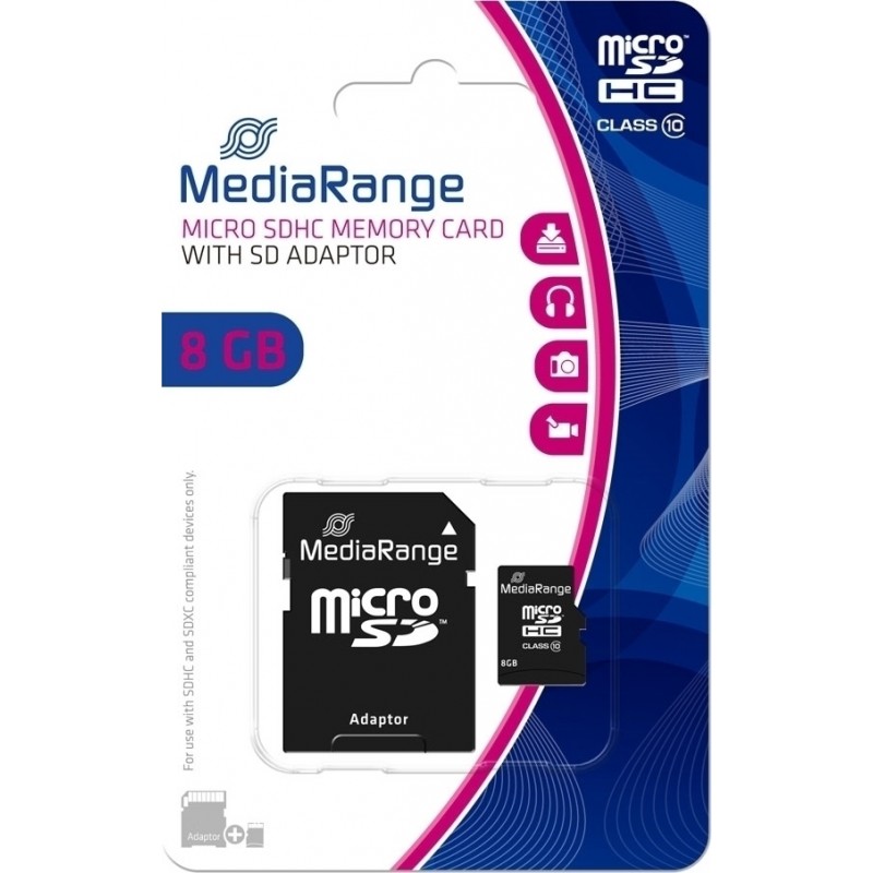 Κάρτα μνήμης MediaRange Micro SDHC Class 10 With SD Adaptor 8 GB (High Capacity) (MR957) 