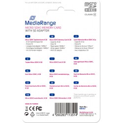 Κάρτα μνήμης MediaRange Micro SDHC Class 10 With SD Adaptor 8 GB (High Capacity) (MR957) 