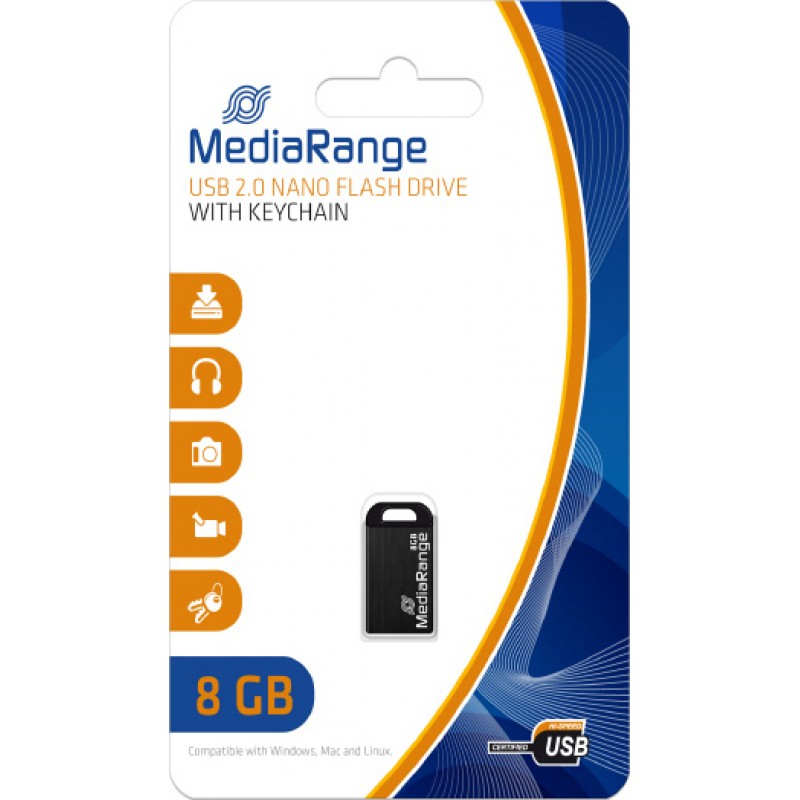  MediaRange USB 2.0 Nano Flash Drive 8GB Black (MR920)