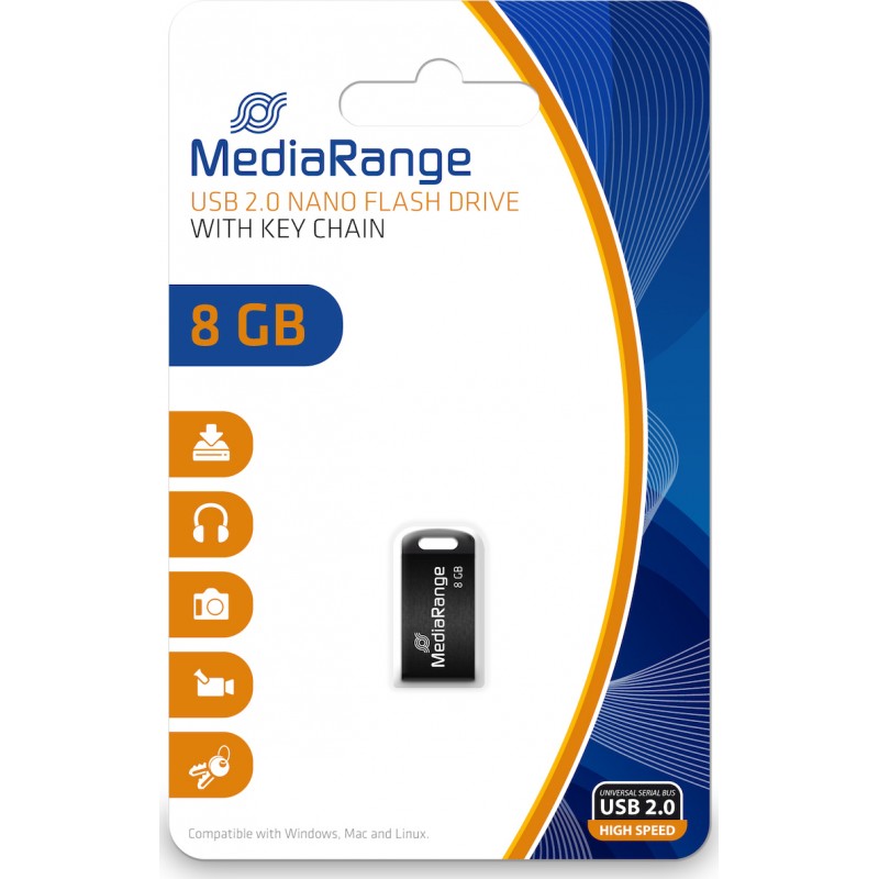  MediaRange USB 2.0 Nano Flash Drive 8GB Black (MR920)