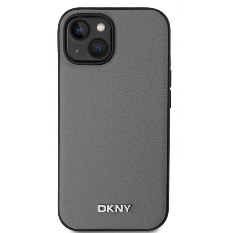 Θήκη DKNY PU Leather Silver Metal Logo Magsafe Case for iPhone 13 (6.1") Grey