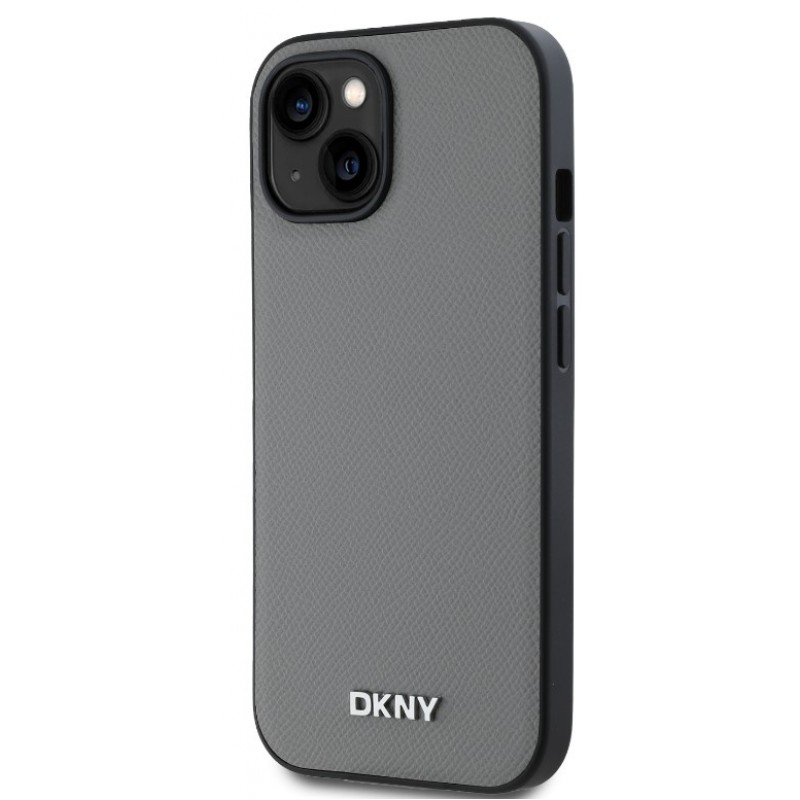 Θήκη DKNY PU Leather Silver Metal Logo Magsafe Case for iPhone 13 (6.1") Grey