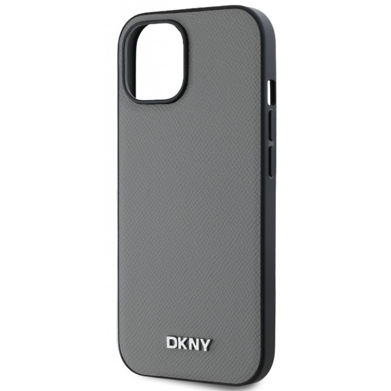 Θήκη DKNY PU Leather Silver Metal Logo Magsafe Case for iPhone 13 (6.1") Grey