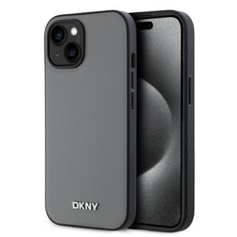 Θήκη DKNY PU Leather Silver Metal Logo Magsafe Case for iPhone 13 (6.1") Grey