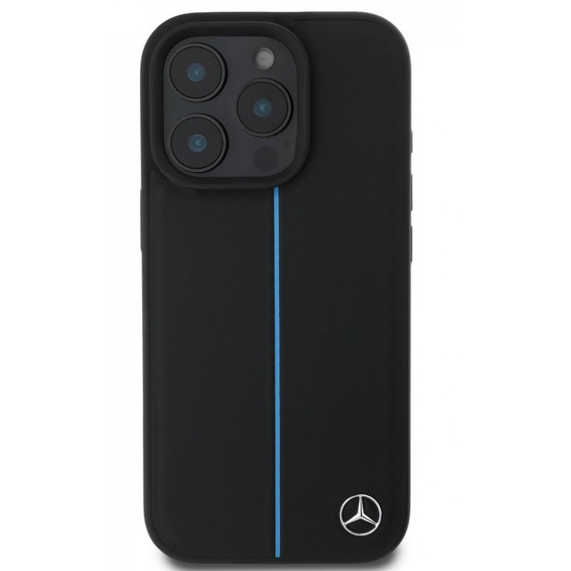 Θήκη Mercedes Leather Blue Stripe MagSafe Case Apple iPhone 16 Pro Max (6.9") Black