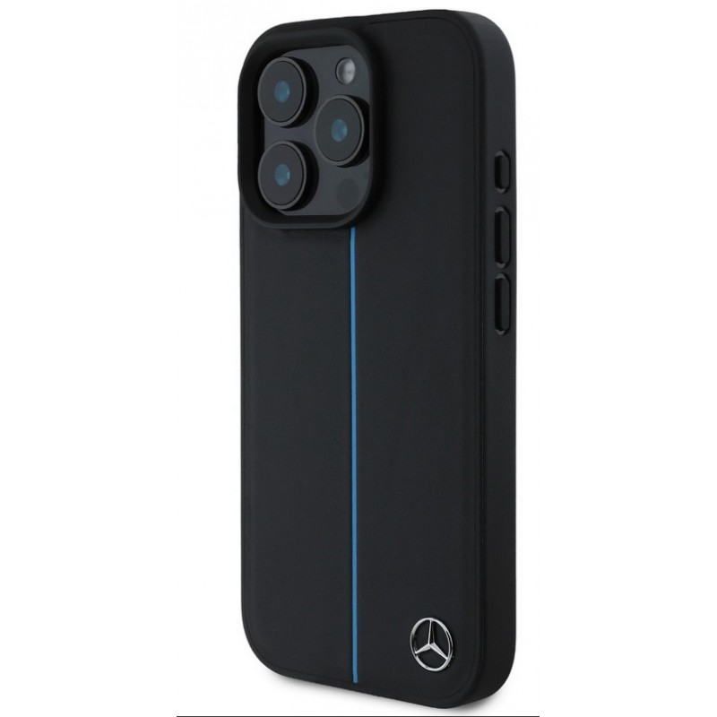 Θήκη Mercedes Leather Blue Stripe MagSafe Case Apple iPhone 16 Pro Max (6.9") Black