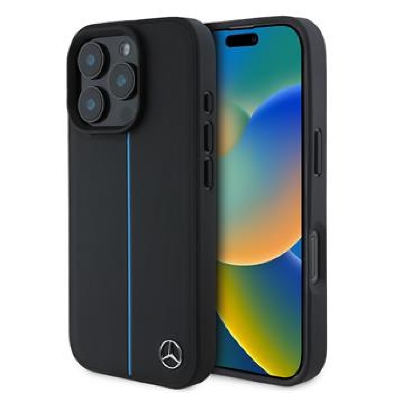 Θήκη Mercedes Leather Blue Stripe MagSafe Case Apple iPhone 16 Pro Max (6.9") Black