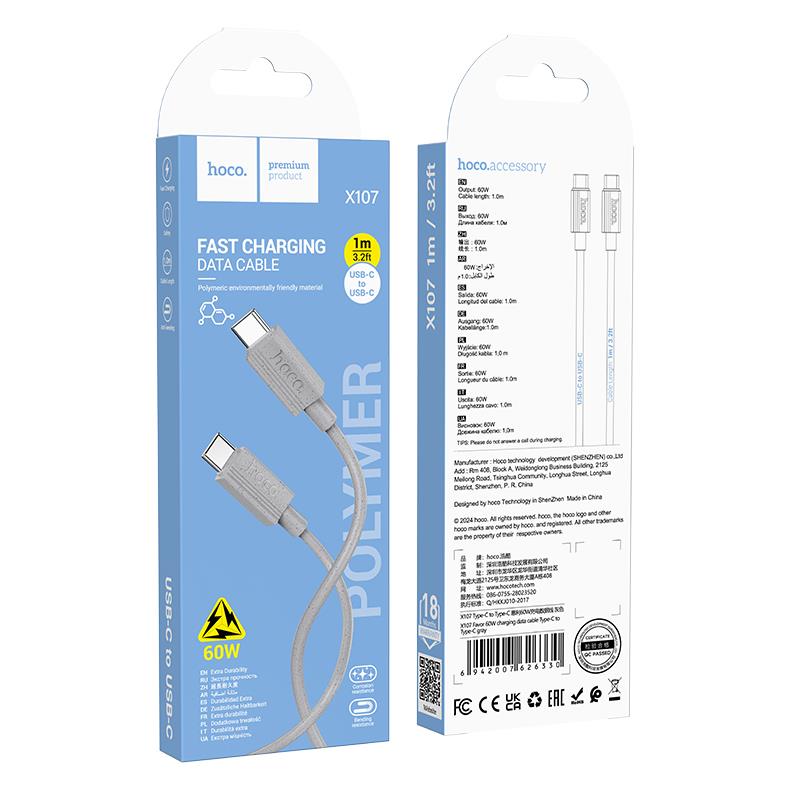 Καλώδιο Data Hoco X107 Favor Charging Data Cable 60W Type-C to Type-C 1m Grey