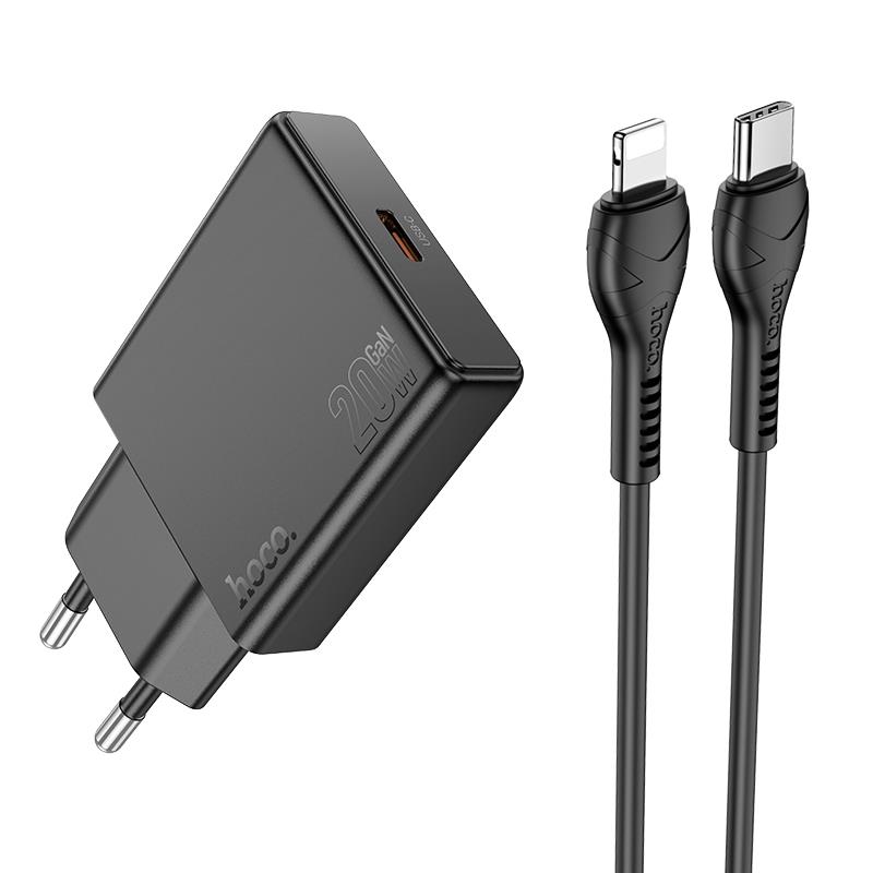 Φορτιστής Ταξιδιού Hoco N37 Delgado USB-C & Cable Type-c to Lightning Black