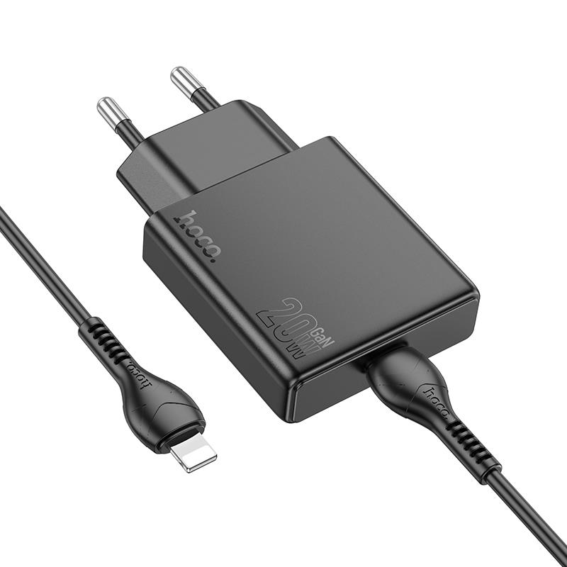 Φορτιστής Ταξιδιού Hoco N37 Delgado USB-C & Cable Type-c to Lightning Black