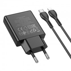 Φορτιστής Ταξιδιού Hoco N37 Delgado USB-C & Cable Type-c to Lightning Black