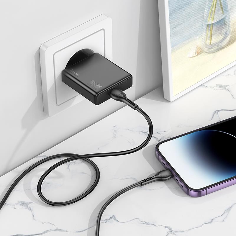 Φορτιστής Ταξιδιού Hoco N37 Delgado USB-C & Cable Type-c to Lightning Black