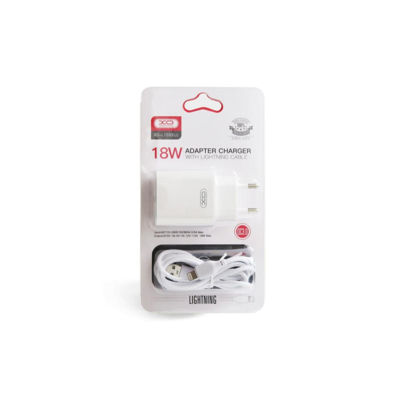 Φορτιστής Ταξιδιού XO L103 QC3.0 USB to Lightning 18W PD Fast Charger White