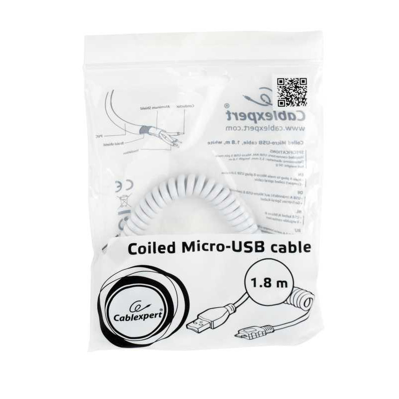 Καλώδιο Cablexpert USB to MicroUSB Charging Cable Spiral White 1.8m